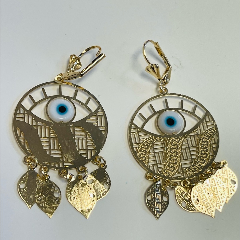 turkish eye earrings 14k gold plated